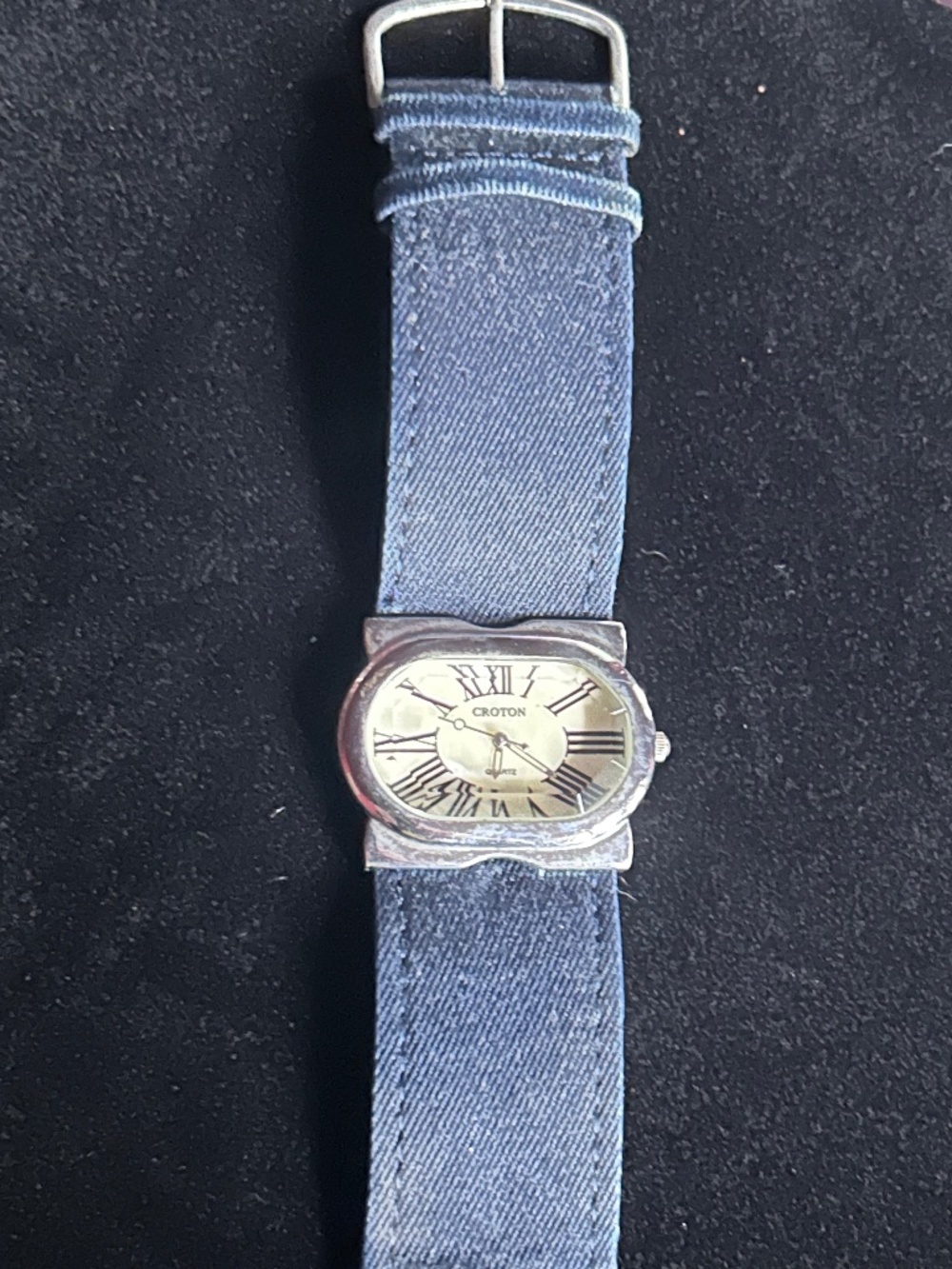 Vintage 90s Croton Manhattan Oval Watch Denim Band